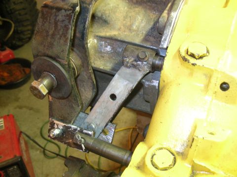 1985 Ford Bronco II - I made shift linkage from a 3/4 inch union pipe fitting and drilled it to install a keeper, then welded a tab off it at an angle to keep th…