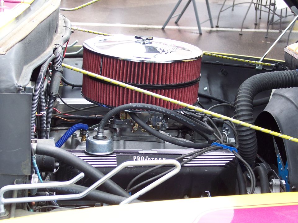 Engine bay with chrome air cleaner and "PRO/STORM" valve covers