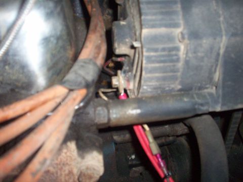 1978 Jeep CJ5 - Detail of electrical connections and wiring harness near the alternator.