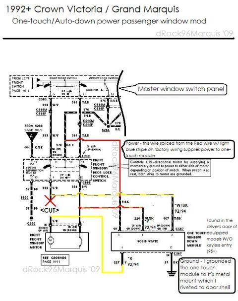 1996 Mercury Grand Marquis - Modification to use a LH one-touch down window module for the passenger window