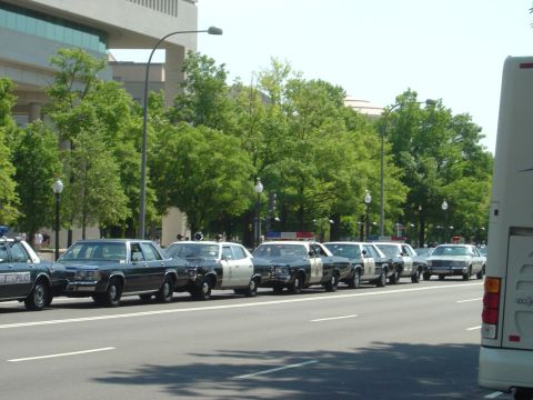 2001 Ford Crown Victoria - Several police vehicles, including a 1990 Ford Crown Victoria, are lined up on a street in Washington D.C.