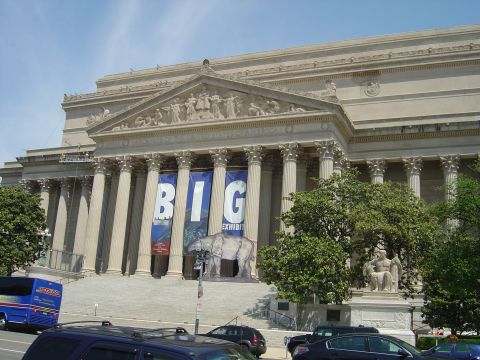 2001 Ford Crown Victoria - The National Archives Building in Washington D.C. is seen with large banners advertising a 'BIG EXHIBIT'.