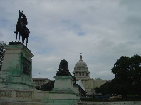 2001 Ford Crown Victoria - The US Capitol Building is visible behind a monument with a statue of a man on horseback.