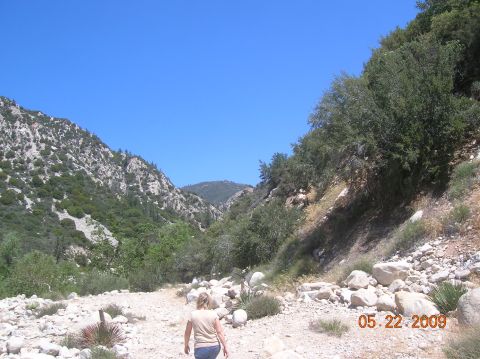 1985 Ford Bronco - A person walks along a dry, rocky creek bed in a mountainous canyon on a clear day, with a timestamp indicating the photo was taken on May…