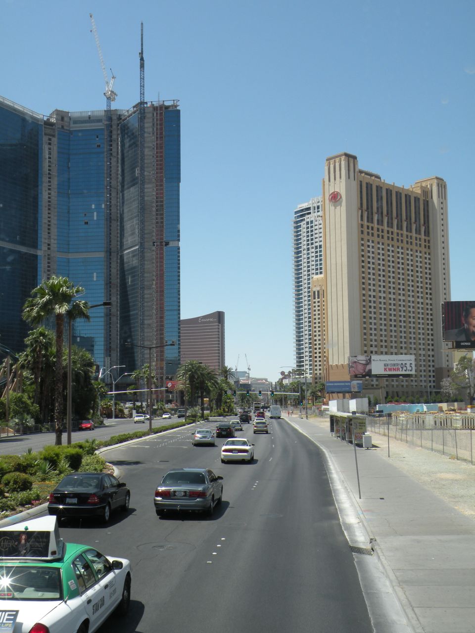 Las Vegas Strip street view with traffic, construction, and hotels