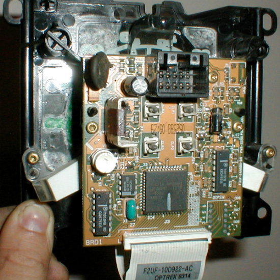 PSOM '92

Note the empty pads in the lower R corner where the DIP switches would be if this was a digital-display PSOM.

[url=https://modulemechanics.com/product/f4uf-10d922-ba-replacement-lcd-for-1992-1997-ford-psom-odometer-screen-display/]New odo display[/url] ~$90