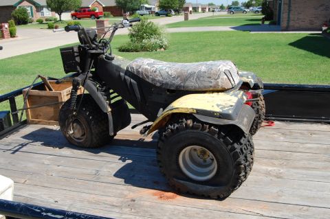 1985 Ford Ranger - A three-wheeled ATV with a flat rear tire sits on a trailer.