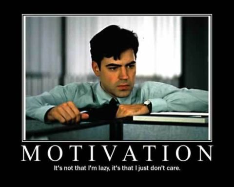 1988 Ford Bronco - Motivational poster a man in an office with text about not caring.