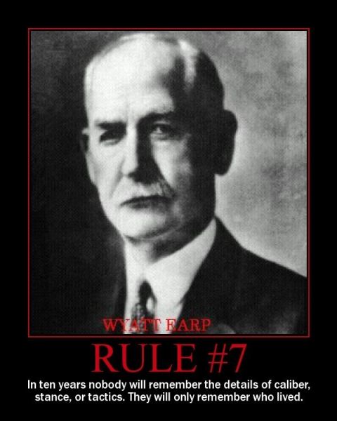 1988 Ford Bronco - A portrait of Wyatt Earp is overlaid with text stating 'RULE #7' and a quote about remembrance.