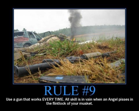 1988 Ford Bronco - A scene depicts a damaged car, scattered weapons, and smoke rising in the background, accompanied by a motivational quote about gun reliabi…