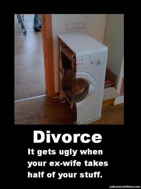 1988 Ford Bronco - This image humorously depicts the aftermath of a divorce, showing a washing machine divided in two.