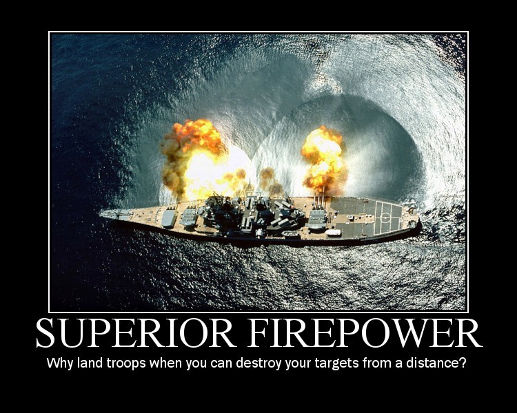 Battleship firing its main guns, creating large explosions and water spray