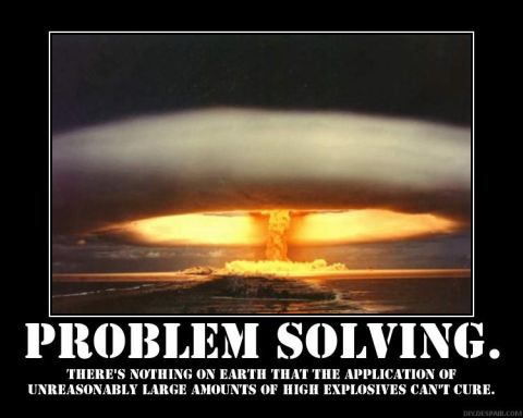 1988 Ford Bronco - A mushroom cloud billows into the sky, illustrating the destructive power of "PROBLEM SOLVING."