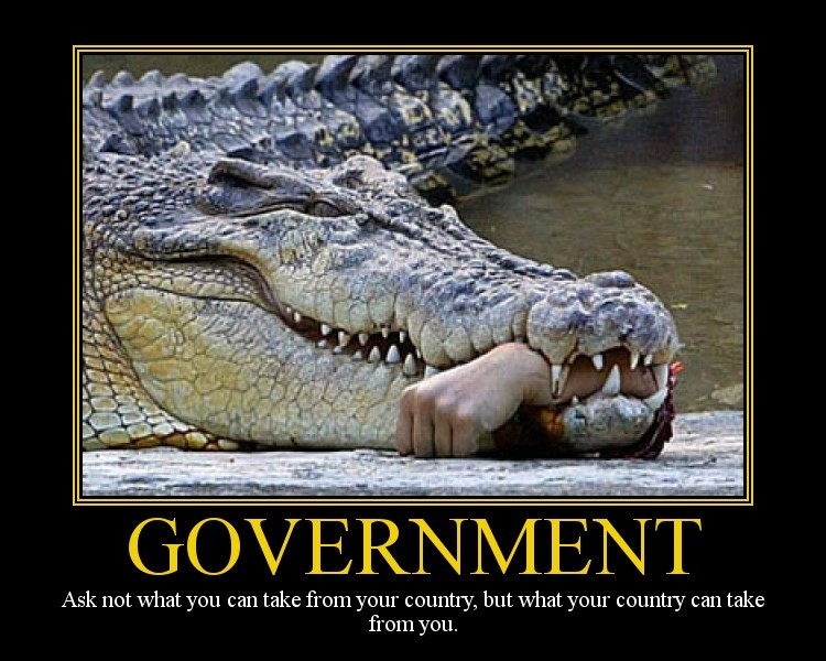 Alligator biting a hand with text 'GOVERNMENT'