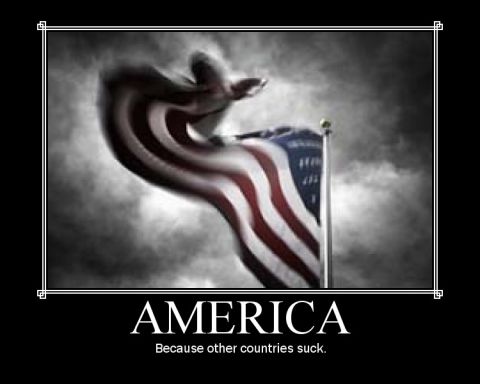 1988 Ford Bronco - Demotivational poster an American flag and text about America.