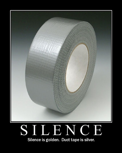 1988 Ford Bronco - A roll of silver duct tape is shown with a humorous quote about silence and duct tape.