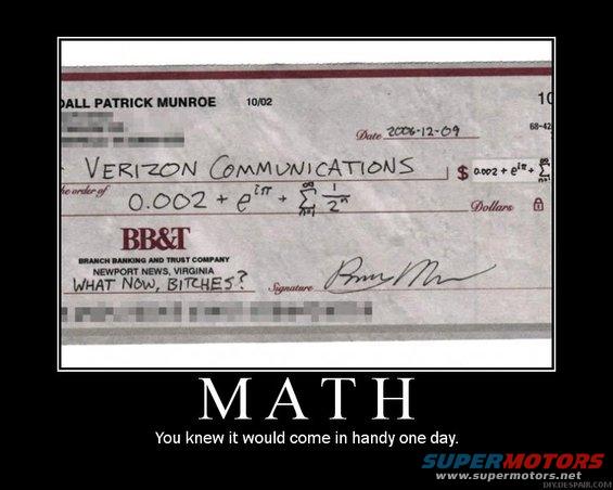 Check made out to Verizon Communications with mathematical equations in the amount field