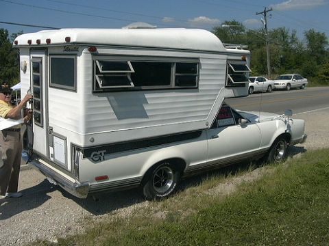 1970 Ford Ranchero - A 1970 Ford Ranchero is outfitted with a camper shell, GT badging on the side.