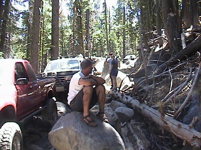 JB and the rest ,waiting for Damon to pull Bill through the trail