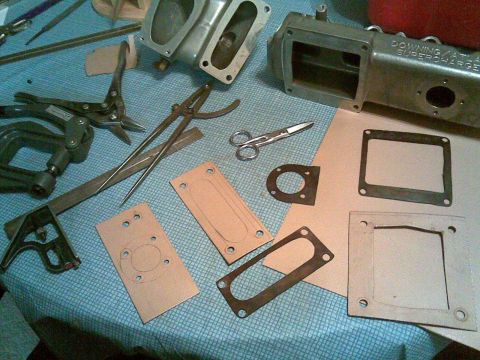 1996 BMW Z3 - making gaskets for the bypass, intake elbow and blower to manifold. material is Fel Pro 'Pro-Ramic' 2499 with a perforated steel core
