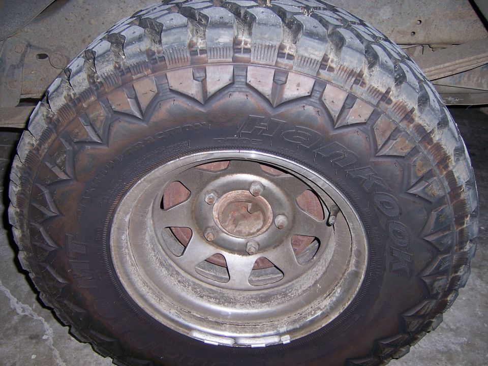 Close-up of a Hankook tire on a silver wheel