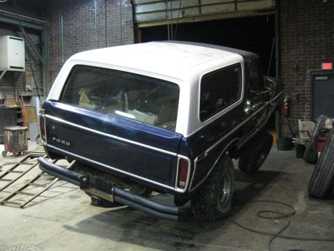 1978 Ford Bronco - This 1978 Ford Bronco is seen from the rear in a garage setting.
