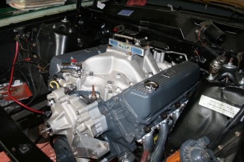 1971 Ford Ranchero - Engine bay of a 1971 Ford Ranchero, a V8 engine with updated components.