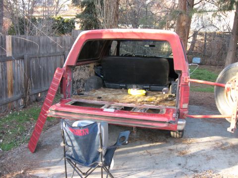 1981 Ford Bronco - Putting a diamond plated tailgate cover on my brother made for me.
