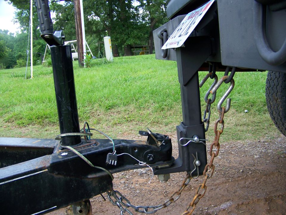 Trailer hitch with safety chains attached to a vehicle