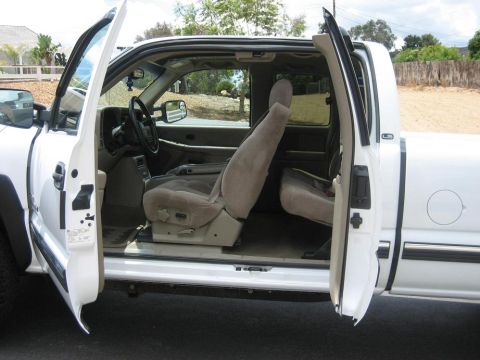 1979 Chevrolet C/K Pickup - Interior of a white pickup truck, viewed from the passenger side with doors open.