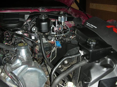 1992 Ford Crown Victoria - Close-up of an engine bay, focusing on the fuel pressure regulator and associated plumbing.