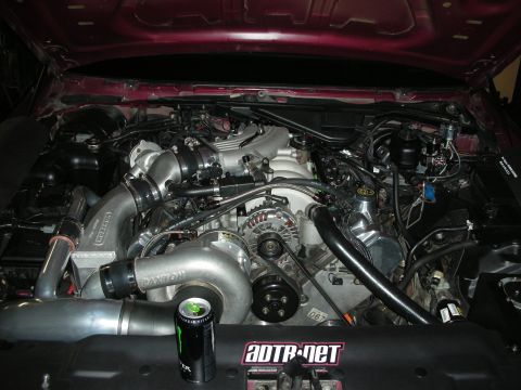 1992 Ford Crown Victoria - Custom engine bay a Paxton supercharger, with a Monster Energy can for scale.