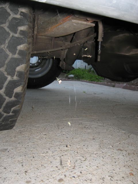 1986 Ford Bronco - Undercarriage view of a vehicle, focusing on the rear tire and suspension system.