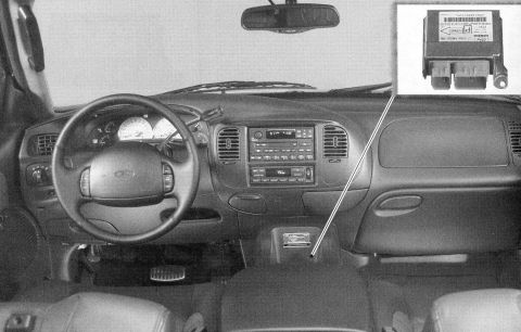 2007 Ford Mustang - The image shows the interior of a Ford truck, focusing on the dashboard and an electronic module.