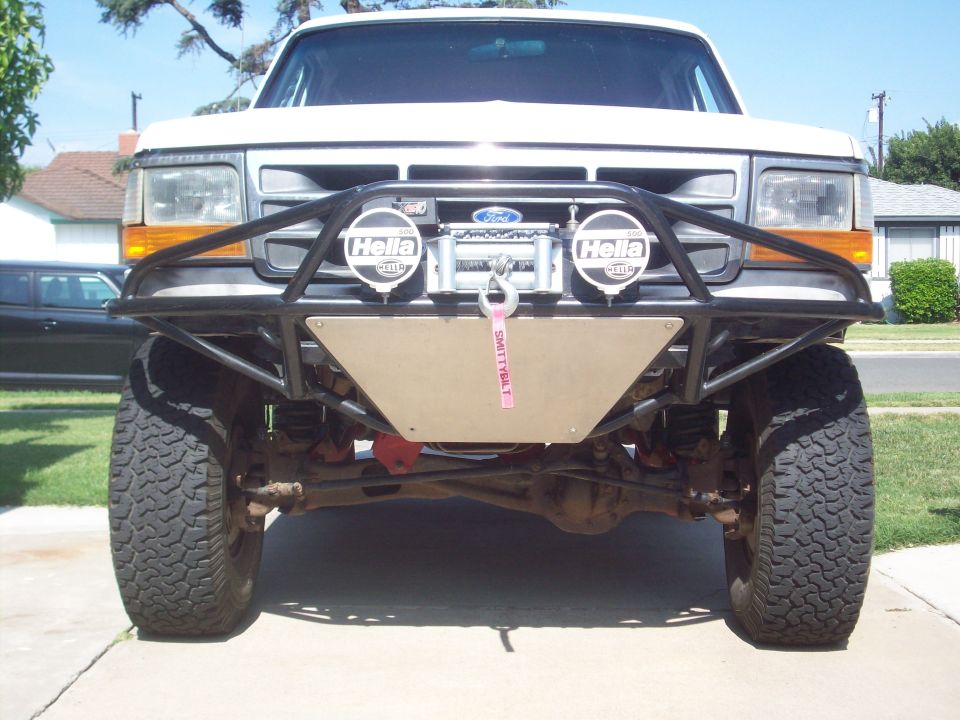 1995 Ford Bronco front view with aftermarket bumper, winch, and Hella lights