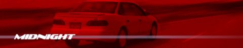 1993 Ford Taurus - A 1993 Ford Taurus sedan is seen from the rear, driving on a road with a red tint and "MIDNIGHT" text overlay.