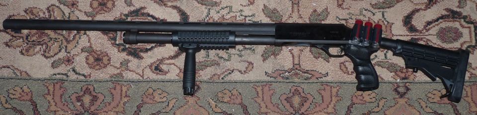 Finished with the ProMag PM111A kit from ManVentureOutpost.com for $67.67 shipped. The front grip isn't completely solid. The back is supposed to be held tight with the side metal pieces, but this is an NEF Pardner NP1-228 and not a Remington 870, so I can't complain.