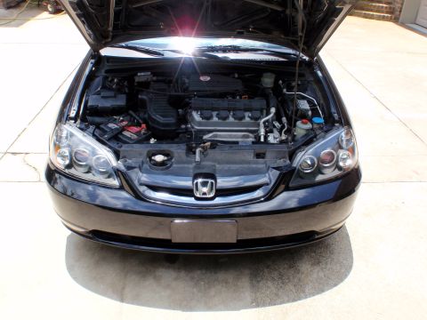 1996 Ford Bronco - Front view of a black Honda Civic with the hood open, revealing the engine compartment.