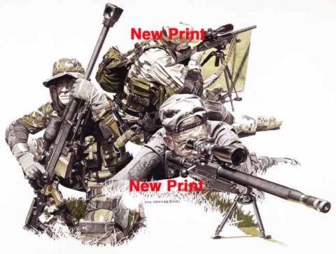 1982 Ford Bronco - Illustration depicts three soldiers in camouflage gear, each equipped with a sniper rifle and scopes, in a tactical outdoor setting.