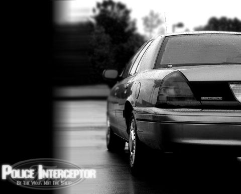 1998 Ford Crown Victoria - A 1998 Ford Crown Victoria Police Interceptor is shown from the rear quarter angle on a wet day.