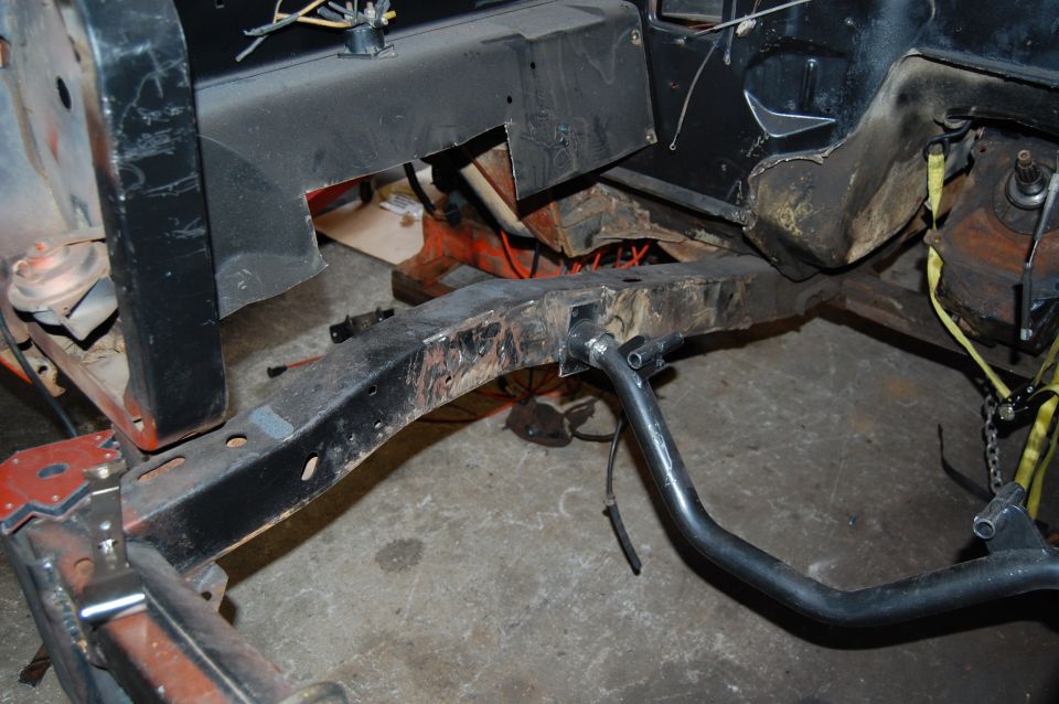 Frame and suspension parts of a vehicle under repair