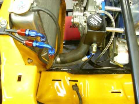 1978 Ford Mustang II - Close-up of engine bay components including a power steering reservoir and oil filter.