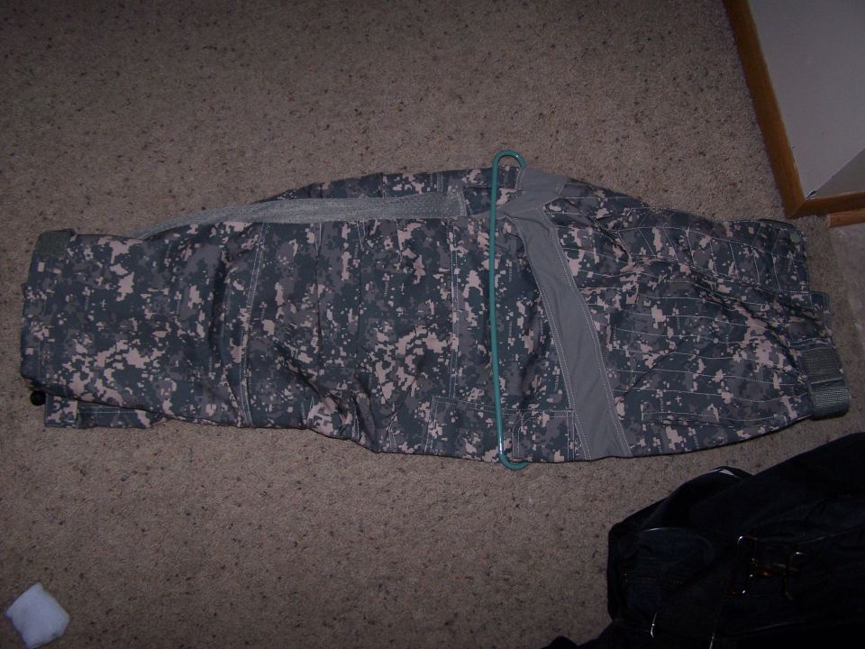 Digital camouflage bag on hanger