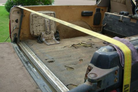 1983 Ford Bronco - The best way to bend the bedwalls inward is with a large ratchet strap hooked into the body crossmember at the bottom rear of each quarter…
