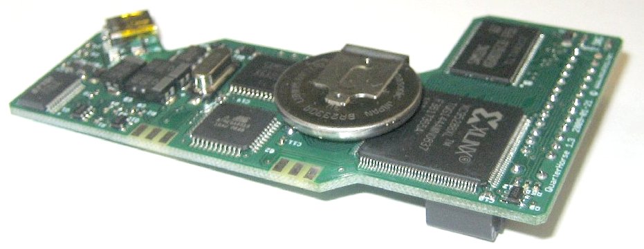 Circuit board with chips, a coin cell battery, and a connector