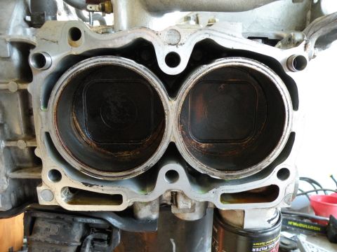 1998 Subaru Legacy - Engine block cylinders from a Subaru EJ25 engine, showing internal condition.