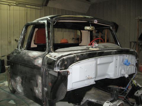 1966 Ford F-100 - Bodywork in progress on a 1966 Ford F-100 truck cab and front clip.
