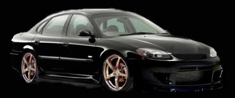 2002 Ford Taurus - Digitally rendered 3/4 front view of a black four-door sedan chopped onto a black background, showing a custom front bumper with a large ex…