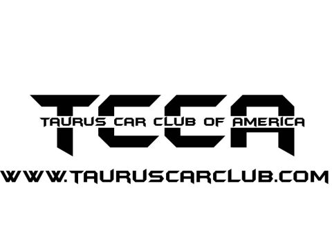 2002 Ford Taurus - Black-on-white club logo graphic reading 'TCCA' in a large angular typeface, overlaid with 'TAURUS CAR CLUB OF AMERICA' and the web address…