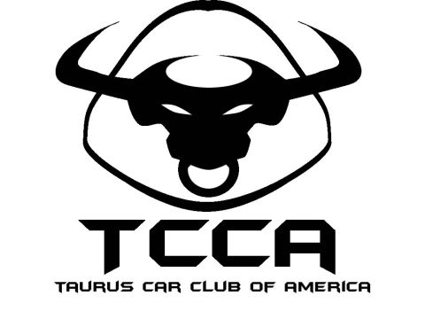 2002 Ford Taurus - Black-on-white club logo showing a stylized long-horned bull head with a nose ring inside an outlined shield, above the block lettering "TC…